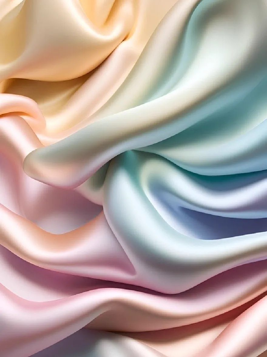 Русский промпт: Photo of a soft, silky fabric texture with a gradient of pastel colors, featuring a smooth, smooth surface with wavy folds and creases. The colors blend together seamlessly, creating a dreamy, ethereal atmosphere. The fabric has a silky texture, with a subtle sheen that catches the light. The background is a neutral color, allowing the colors to stand out. The image is high quality, with no visible imperfections or imperfections. The overall effect is one of elegance and sophistication. | Original prompt: Photo of a soft, silky fabric texture with a gradient of pastel colors, featuring a smooth, smooth surface with wavy folds and creases. The colors blend together seamlessly, creating a dreamy, ethereal atmosphere. The fabric has a silky texture, with a subtle sheen that catches the light. The background is a neutral color, allowing the colors to stand out. The image is high quality, with no visible imperfections or imperfections. The overall effect is one of elegance and sophistication.