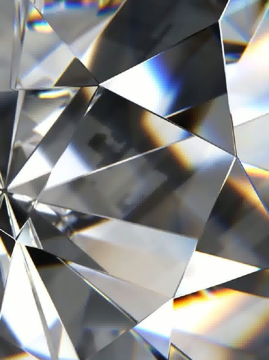 Русский промпт: Крупным планом металлической поверхности, состоящей из треугольных призматических форм. Формы расположены в симметричном рисунке, создавая ощущение глубины и измерения. Цвета в основном серебряные, с некоторыми оттенками синего и желтого. Фон размыт, что позволяет фигурам выделиться. Общий эффект - это изысканность и элегантность. | Original prompt: A close-up of a metallic surface composed of triangular prismatic shapes. The shapes are arranged in a symmetrical pattern, creating a sense of depth and dimension. The colors are mostly silver, with some hints of blue and yellow. The background is blurred, allowing the shapes to stand out. The overall effect is one of sophistication and elegance.