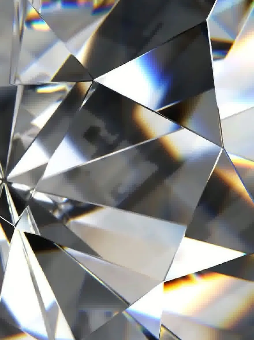 Русский промпт: Крупным планом металлической поверхности, состоящей из треугольных призматических форм. Формы расположены в симметричном рисунке, создавая ощущение глубины и измерения. Цвета в основном серебряные, с некоторыми оттенками синего и желтого. Фон размыт, что позволяет фигурам выделиться. Общий эффект - это изысканность и элегантность. | Original prompt: A close-up of a metallic surface composed of triangular prismatic shapes. The shapes are arranged in a symmetrical pattern, creating a sense of depth and dimension. The colors are mostly silver, with some hints of blue and yellow. The background is blurred, allowing the shapes to stand out. The overall effect is one of sophistication and elegance.