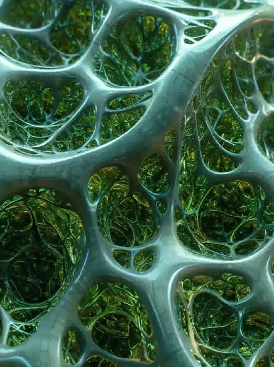 Русский промпт: Крупным планом текстурированной поверхности, состоящей из тонких волнистых линий и листьев неправильной формы в оттенках зеленого и синего. Листья плотно упакованы вместе, создавая сложный рисунок. Текстура кажется органической и детальной, с естественным органическим ощущением. Освещение мягкое и естественное, подчеркивая сложные детали листьев. Фон размыт, что позволяет фокусировке оставаться на листьях и текстуре поверхности. Общий эффект - это глубина и сложность. | Original prompt: A close-up of a textured surface composed of thin, wavy lines and irregularly shaped leaves in shades of green and blue. The leaves are densely packed together, creating a complex pattern. The texture appears to be organic and detailed, with a natural, organic feel. The lighting is soft and natural, highlighting the intricate details of the leaves. The background is blurred, allowing the focus to remain on the leaves and the texture of the surface. The overall effect is one of depth and complexity.