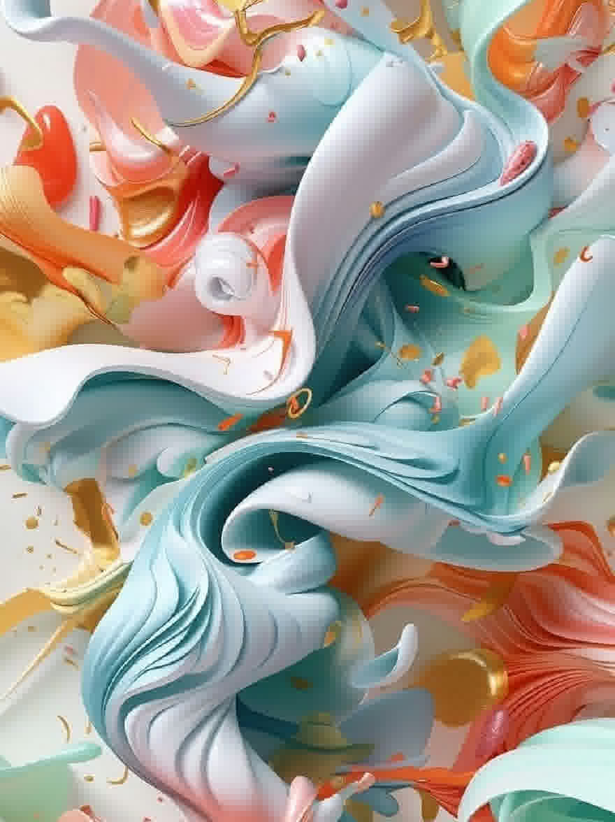 Русский промпт: Крупным планом жидкой, абстрактной живописи со смесью пастельных точек. Картина состоит из разных оттенков синего, розового и золотого, создавая жидкую и жидкую текстуру. Цвета легко сочетаются вместе, с некоторыми перекрывающимися, а некоторые выделяются. Фон - яркий, свежий белый, обеспечивающий резкий контраст с яркими цветами жидкости. Общий эффект - это текучесть и движение, с чувством движения и энергии. Изображение имеет мечтательное, эфирное качество. | Original prompt: A close-up of a fluid, abstract painting with a mix of pastel colors. The painting is composed of different shades of blue, pink, and gold, creating a fluid and fluid texture. The colors blend together seamlessly, with some overlapping and some standing out. The background is a bright, crisp white, providing a stark contrast to the vibrant colors of the fluid. The overall effect is one of fluidity and movement, with a sense of movement and energy. The image has a dreamy, ethereal quality.