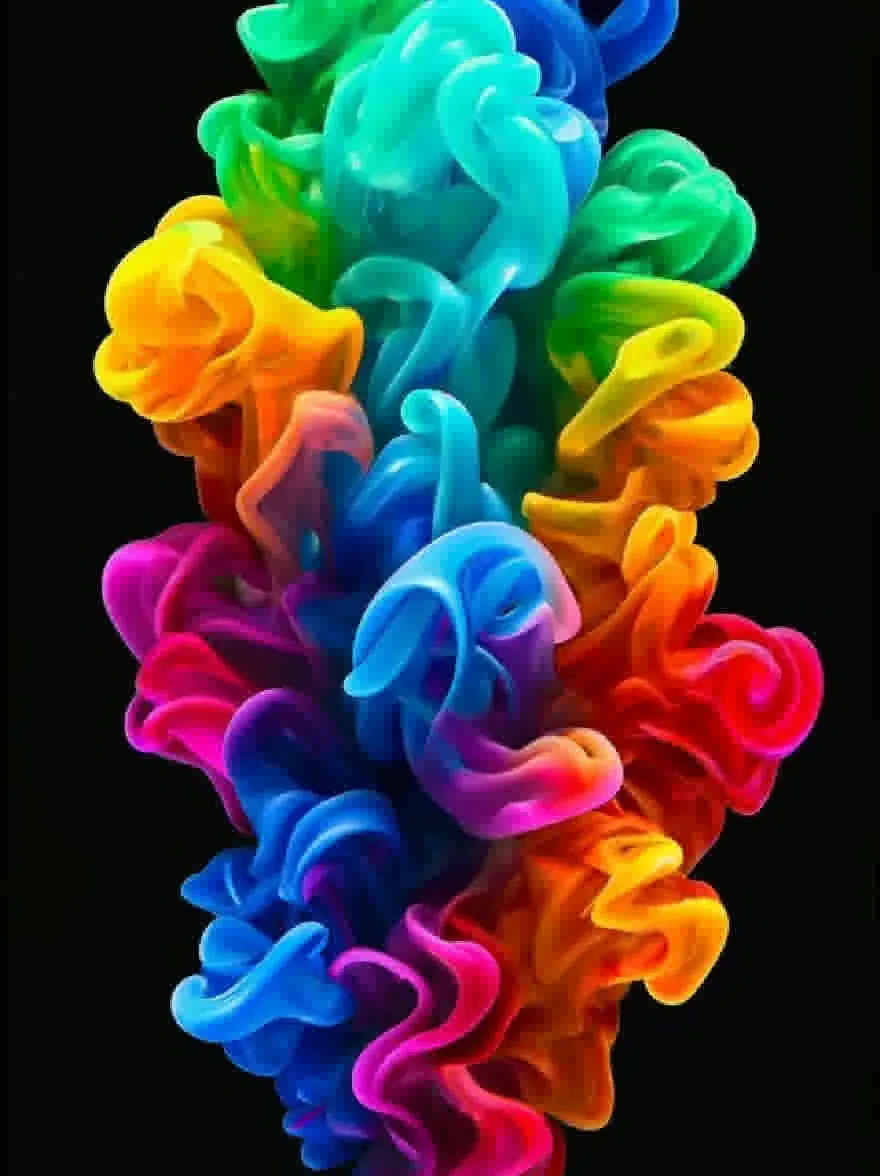 Русский промпт: Яркий, абстрактный цифровой художественный произведение с радужным облачным формированием на черном фоне. Облако состоит из нескольких слоев жидкости, причем верхний слой является синим, средний слой является зеленым, нижний слой является розовым, центральный слой является желтым, левый слой является оранжевым, правый слой является красным, последний слой является фиолетовым, а конечный слой - голубой. Цвета легко сочетаются вместе, создавая завораживающую и динамическую композицию. Текстура облака гладкая и плавная, создавая впечатление движения и глубины. Общий эффект - это энергия и движение, с чувством глубины и сложности. | Original prompt: A vibrant, abstract digital art piece featuring a rainbow-colored cloud formation against a black background. The cloud is composed of multiple layers of fluid, with the top layer being blue, the middle layer being green, the bottom layer being pink, the center layer being yellow, the left layer being orange, the right layer being red, the last layer being purple, and the final layer being light blue. The colors blend together seamlessly, creating a mesmerizing and dynamic composition. The texture of the cloud is smooth and fluid, giving the impression of movement and depth. The overall effect is one of energy and movement, with a sense of depth and complexity.