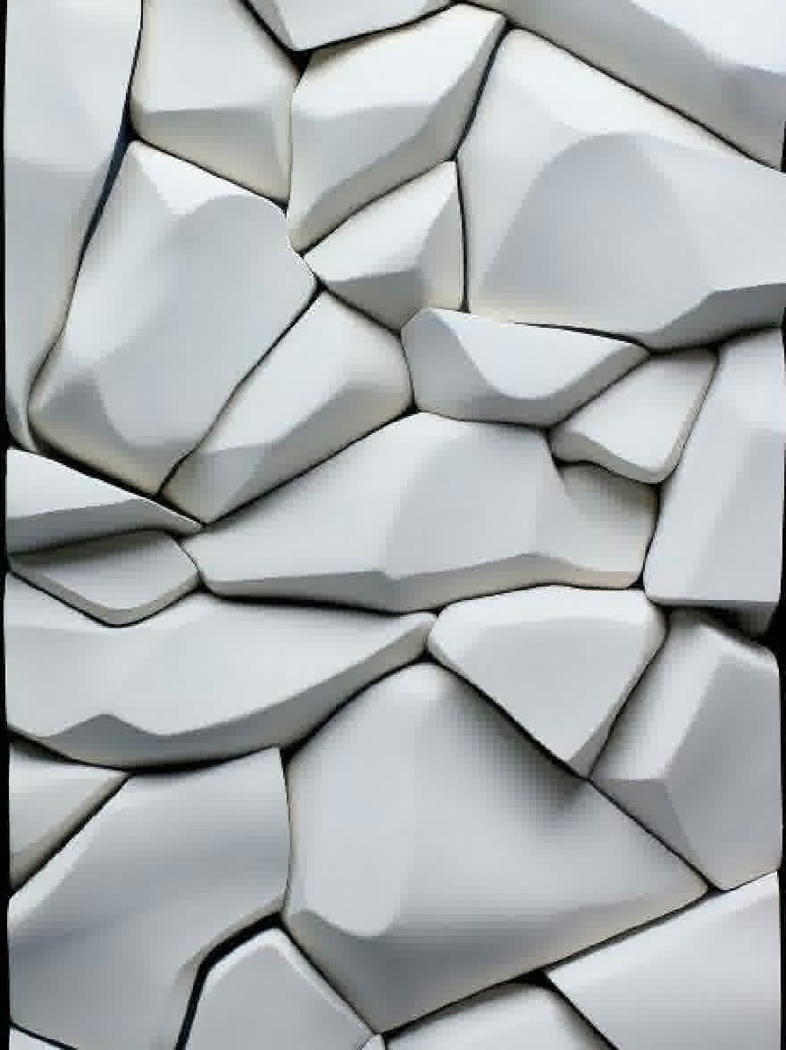 Русский промпт: Крупным планом белой каменной стены с текстурированной поверхностью с нерегулярными, неровными трещинами и расщелинами. Текстура гладкая и глянцевая, с слегка шероховатой, неровной поверхностью. Стена преимущественно белая по цвету, а некоторые участки появляются темнее, а другие легче. Трещины равномерно распределены и различаются по размеру и форме, создавая уникальный и интересный рисунок. Фон представляет собой твердый черный цвет, обеспечивающий резкий контраст с белым камнем. Общий эффект - это глубина и размерность. | Original prompt: A close-up of a white stone wall with a textured surface featuring irregular, uneven cracks and crevices. The texture is smooth and glossy, with a slightly rough, uneven surface. The wall is predominantly white in color, with some areas appearing darker and others lighter. The cracks are evenly spaced and vary in size and shape, creating a unique and interesting pattern. The background is a solid black color, providing a stark contrast to the white stone. The overall effect is one of depth and dimensionality.