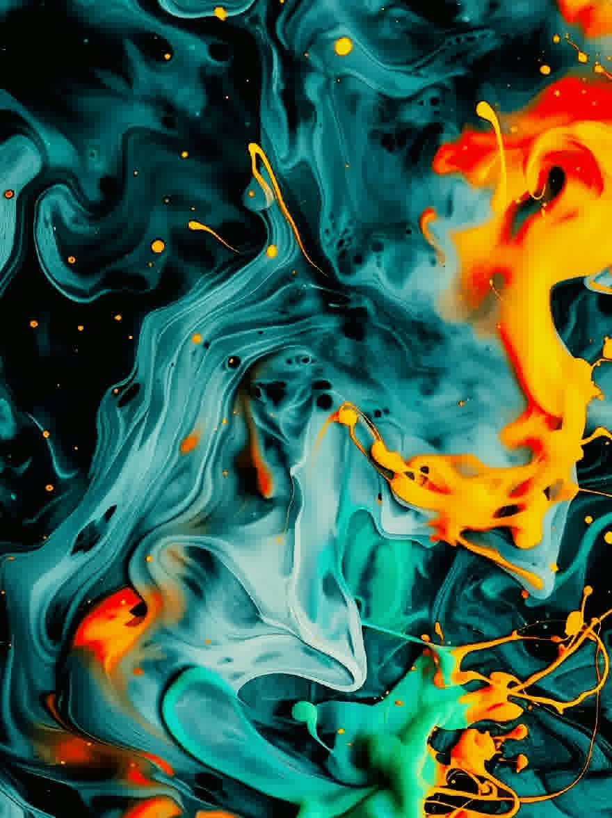Русский промпт: Яркая, абстрактная живопись со смесью синего, бирюзового и оранжевого оттенка. Цвета легко сочетаются вместе, создавая плавную и динамическую композицию. Фон - глубокий черный, обеспечивающий резкий контраст с яркими цветами. Картина имеет мечтательное, эфирное качество, с цветами, смешивающимися вместе, чтобы создать ощущение глубины и размерности. Общий эффект - это текучесть и движение. | Original prompt: A vibrant, abstract painting with a mix of blue, turquoise, and orange hues. The colors blend together seamlessly, creating a fluid and dynamic composition. The background is a deep black, providing a stark contrast to the vivid colors. The painting has a dreamy, ethereal quality, with the colors blending together to create a sense of depth and dimensionality. The overall effect is one of fluidity and movement.