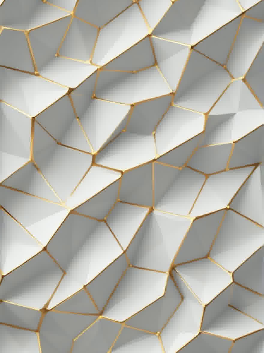 Русский промпт: Беспланный геометрический рисунок, состоящий из белых и золотых шестиугольных форм, расположенных в повторном рисунке, создавая абстрактный и визуально приятный дизайн. Формы расположены в нерегулярной форме способами, причем каждый шестигран имеет отчетливую золотую линию. Фон представляет собой твердый белый цвет, обеспечивающий резкий контраст с золотыми линиями. Текстура гексагонов гладкая и равномерная, с некоторыми перекрыванием друг друга, создавая ощущение глубины и размерности. Общий эффект - это изысканность и элегантность. | Original prompt: A seamless geometric pattern composed of white and gold hexagonal shapes arranged in a repeating pattern, creating an abstract and visually pleasing design. The shapes are arranged in an irregularly shaped way, with each hexagon having a distinct gold line running through it. The background is a solid white color, providing a stark contrast to the gold lines. The texture of the hexagons is smooth and uniform, with some overlapping each other, creating a sense of depth and dimensionality. The overall effect is one of sophistication and elegance.