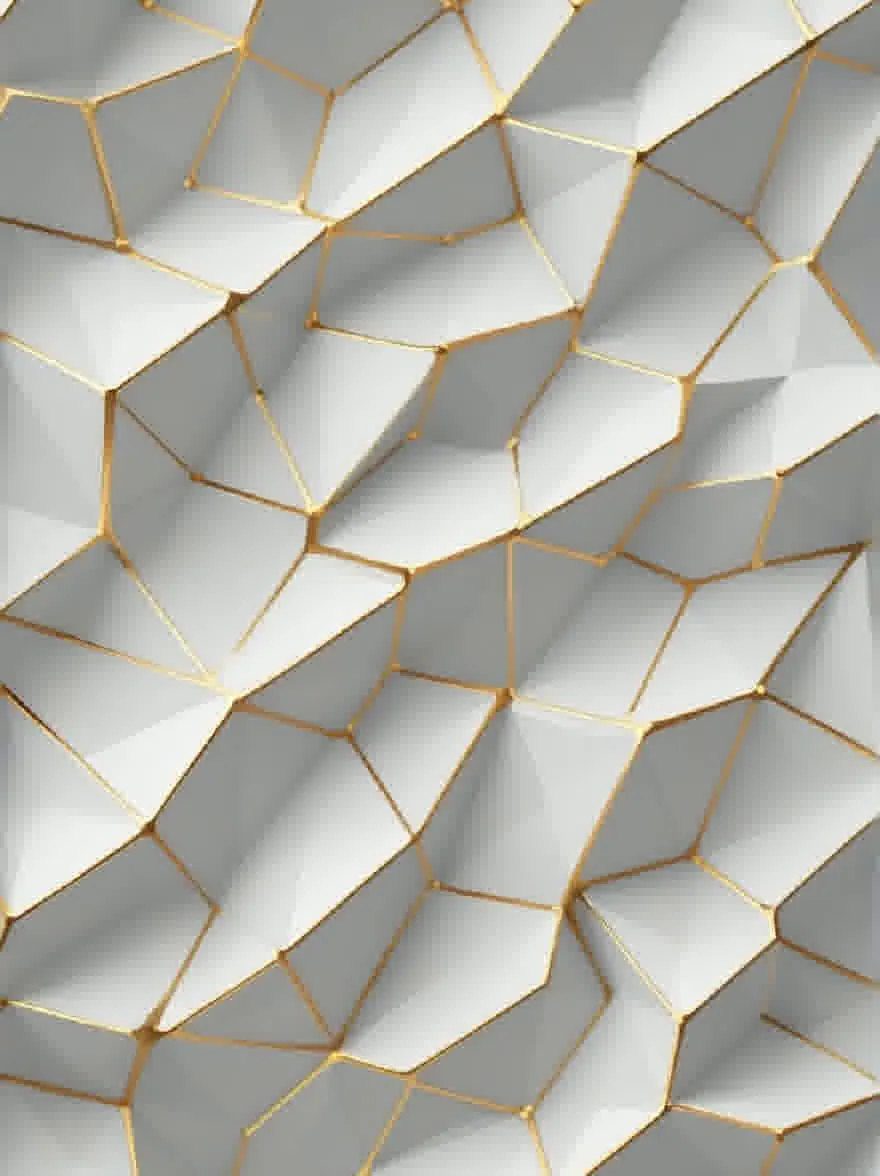 Русский промпт: Беспланный геометрический рисунок, состоящий из белых и золотых шестиугольных форм, расположенных в повторном рисунке, создавая абстрактный и визуально приятный дизайн. Формы расположены в нерегулярной форме способами, причем каждый шестигран имеет отчетливую золотую линию. Фон представляет собой твердый белый цвет, обеспечивающий резкий контраст с золотыми линиями. Текстура гексагонов гладкая и равномерная, с некоторыми перекрыванием друг друга, создавая ощущение глубины и размерности. Общий эффект - это изысканность и элегантность. | Original prompt: A seamless geometric pattern composed of white and gold hexagonal shapes arranged in a repeating pattern, creating an abstract and visually pleasing design. The shapes are arranged in an irregularly shaped way, with each hexagon having a distinct gold line running through it. The background is a solid white color, providing a stark contrast to the gold lines. The texture of the hexagons is smooth and uniform, with some overlapping each other, creating a sense of depth and dimensionality. The overall effect is one of sophistication and elegance.