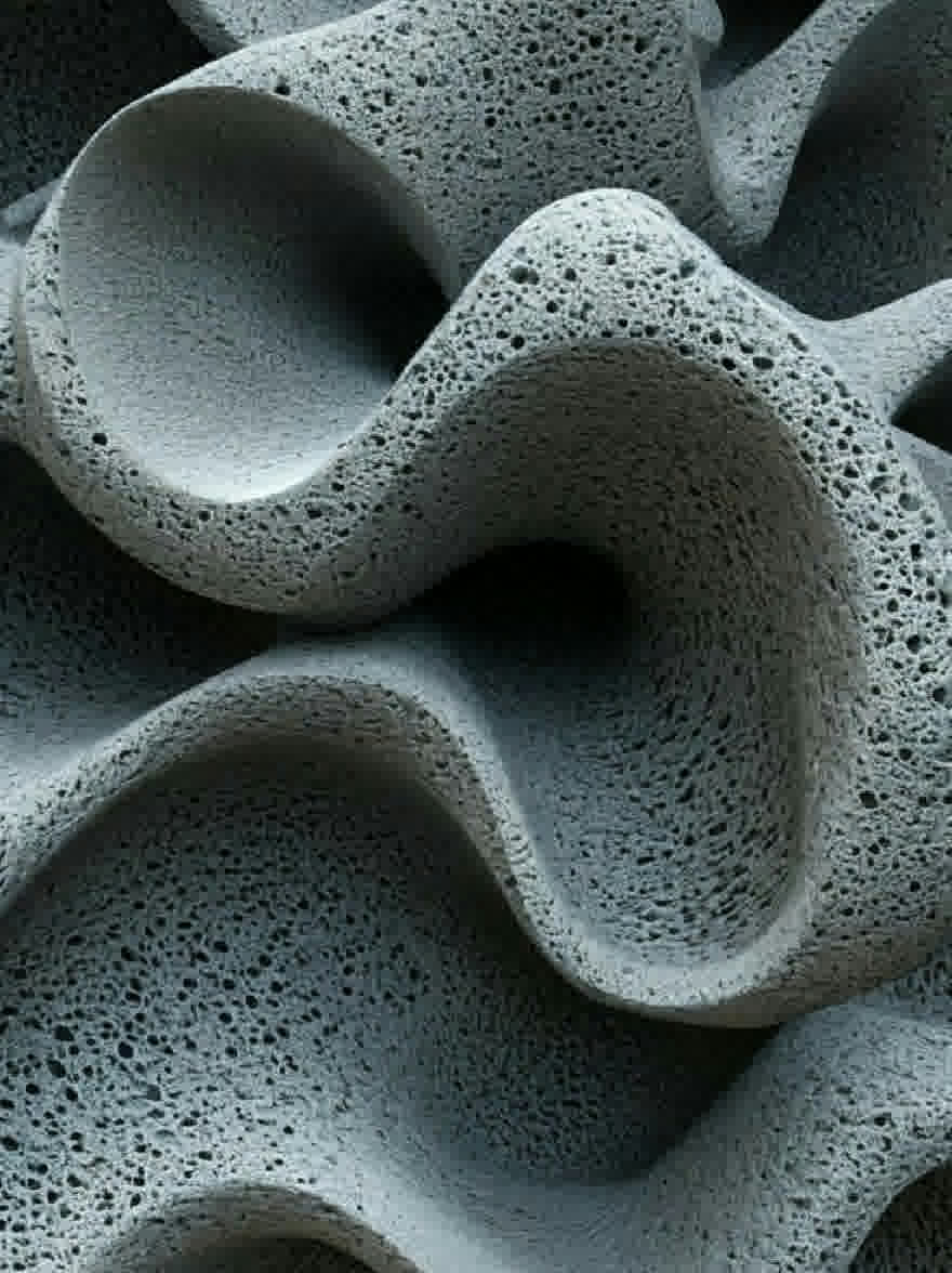 Русский промпт: Крупным планом текстурированной пористой поверхности с волнистой, нерегулярной формой форм. Поверхность преимущественно серая по цвету, причем некоторые области кажутся темнее, чем другие. Текстура грубая и неровная, с небольшими ударами и хребтами, которые создают ощущение глубины и измерения. Фон - твердый черный, обеспечивающий резкий контраст с серого цвета. Общий эффект - один из органических органических композиций. | Original prompt: A close-up of a textured, porous surface with wavy, irregularly shaped shapes. The surface is predominantly grey in color, with some areas appearing darker than others. The texture is rough and uneven, with small bumps and ridges that create a sense of depth and dimension. The background is a solid black, providing a stark contrast to the grey color. The overall effect is one of organic, organic composition.