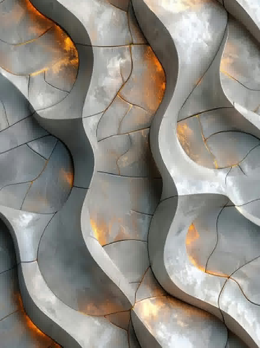 Русский промпт: Крупным планом бетонной стены с волнистыми, нерегулярно формированными трещинами в различных оттенках серого и белого, создавая текстурированную поверхность с теплым оранжевым сиянием, исходящим от трещин. Текстура поверхности грубая и неровная, с некоторыми областями появляются темнее, а другие легче. Освещение мягкое и теплое, прописывая тонкое свечение на трещины и создавая ощущение глубины и измерения. Общий эффект - это природная красота и безмятежность. | Original prompt: A close-up of a concrete wall with wavy, irregularly shaped cracks in varying shades of gray and white, creating a textured surface with a warm, orange glow emanating from the cracks. The texture of the surface is rough and uneven, with some areas appearing darker and others lighter. The lighting is soft and warm, casting a subtle glow on the cracks and creating a sense of depth and dimension. The overall effect is one of natural beauty and serenity.