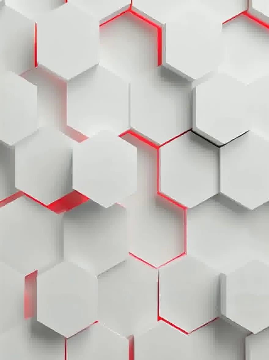Русский промпт: Изображение показывает бесшовный геометрический рисунок, состоящий из белых гексагонов, расположенных в повторяющемся рисунке, причем каждый шестигран имеет отчетливую красную линию, проходящую через него. Гексагоны имеют разные размеры и формы, причем некоторые из них больше, чем другие, создавая ощущение глубины и размерности. Фон представляет собой твердый белый цвет, обеспечивающий резкий контраст с ярко -красными линиями. Общий эффект - современный и минималистичный дизайн, с акцентом на геометрические формы и текстуры. | Original prompt: The image shows a seamless geometric pattern composed of white hexagons arranged in a repeating pattern, with each hexagon having a distinct red line running through it. The hexagons are of varying sizes and shapes, with some being larger than others, creating a sense of depth and dimensionality. The background is a solid white color, providing a stark contrast to the bright red lines. The overall effect is a modern and minimalistic design, with a focus on geometric shapes and textures.