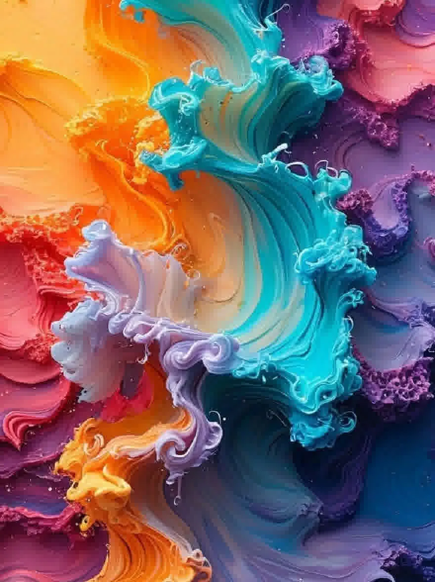 Русский промпт: Яркая, плавная, абстрактная живопись со смесью ярких цветов и гладких текстур. Цвета смешиваются вместе, чтобы создать завораживающий эффект, с вихрями и изгибами, которые создают ощущение движения и энергии. Фон состоит из множества оттенков, включая блюз, зелень, желтые, апельсины и пурпур, которые легко вписываются в картину. Общий эффект - это текучесть и движение, причем цвета плавно смешиваются друг с другом. Картина имеет мечтательное, эфирное качество, с акцентом на текстуру и текучесть жидкости. | Original prompt: A vibrant, fluid, abstract painting with a mix of bright colors and smooth textures. The colors blend together to create a mesmerizing effect, with swirls and curves that create a sense of movement and energy. The background is composed of a variety of hues, including blues, greens, yellows, oranges, and purples, which blend seamlessly into the painting. The overall effect is one of fluidity and movement, with the colors blending together seamlessly into each other. The painting has a dreamy, ethereal quality to it, with a focus on the texture and fluidity of the fluid.