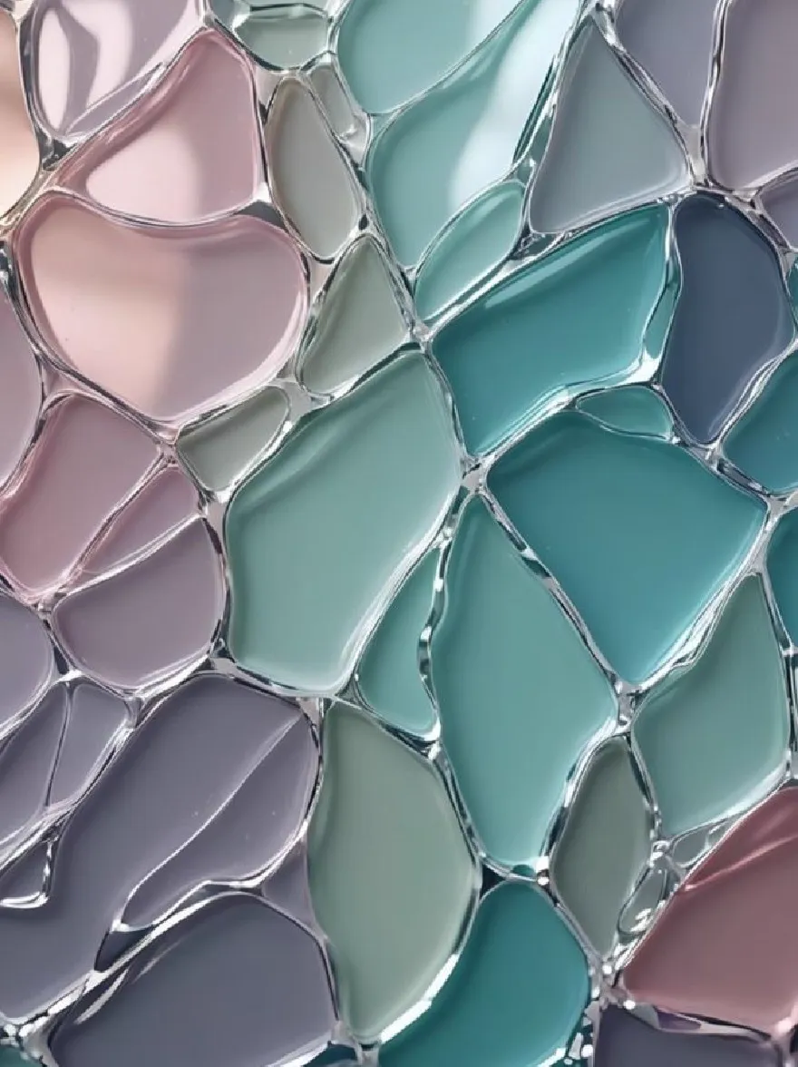 Русский промпт: A close-up of a glass tile wall with a textured, wavy pattern. The tiles are of varying shades of teal, ranging from light to dark, creating a gradient effect. The texture of the tiles is rough and uneven, with some overlapping each other. The background is blurred, allowing the tiles to stand out. The lighting is soft and natural, casting gentle shadows on the tiles. The overall effect is one of serenity and tranquility. | Original prompt: A close-up of a glass tile wall with a textured, wavy pattern. The tiles are of varying shades of teal, ranging from light to dark, creating a gradient effect. The texture of the tiles is rough and uneven, with some overlapping each other. The background is blurred, allowing the tiles to stand out. The lighting is soft and natural, casting gentle shadows on the tiles. The overall effect is one of serenity and tranquility.