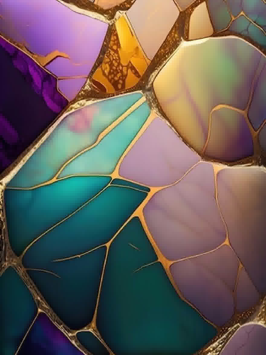 Русский промпт: Крупным планом витража с шестиугольным рисунком. Узор состоит из разных оттенков синего, зеленого и фиолетового, создавая мозаичный эффект. Цвета легко сочетаются вместе, с некоторыми областями, появляющимися темными, а другие легче. Текстура стекла является грубой и неровной, с видимыми трещинами и щели. Общий эффект - красивое и очаровательное произведение искусства. | Original prompt: A close-up of a stained glass window with a hexagonal pattern. The pattern is composed of different shades of blue, green, and purple, creating a mosaic-like effect. The colors blend together seamlessly, with some areas appearing darker and others lighter. The texture of the glass is rough and uneven, with cracks and crevices visible. The overall effect is a beautiful and captivating piece of art.