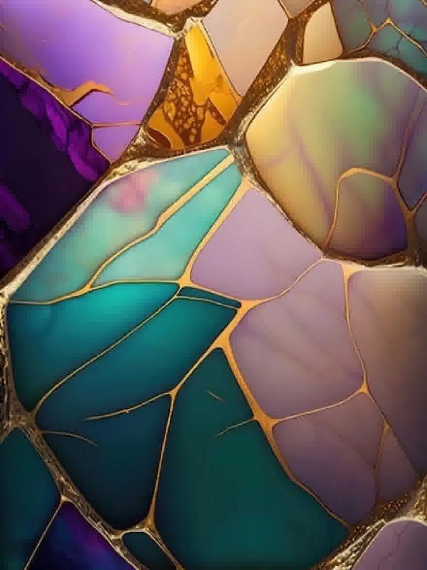 Русский промпт: Крупным планом витража с шестиугольным рисунком. Узор состоит из разных оттенков синего, зеленого и фиолетового, создавая мозаичный эффект. Цвета легко сочетаются вместе, с некоторыми областями, появляющимися темными, а другие легче. Текстура стекла является грубой и неровной, с видимыми трещинами и щели. Общий эффект - красивое и очаровательное произведение искусства. | Original prompt: A close-up of a stained glass window with a hexagonal pattern. The pattern is composed of different shades of blue, green, and purple, creating a mosaic-like effect. The colors blend together seamlessly, with some areas appearing darker and others lighter. The texture of the glass is rough and uneven, with cracks and crevices visible. The overall effect is a beautiful and captivating piece of art.