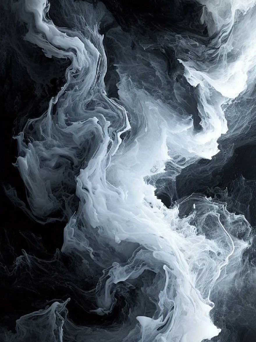 Русский промпт: A black and white abstract painting with a fluid, swirling composition. The background is composed of dark, jagged rocks with varying shades of gray and white, creating a sense of depth and texture. The painting has a dreamy, ethereal quality, with the light reflecting off the rocks and creating a shimmering effect. The texture of the rocks is varied, with some areas appearing smoother and more fluid than others. The overall mood is mysterious and captivating, with a focus on the fluidity of the painting. | Original prompt: A black and white abstract painting with a fluid, swirling composition. The background is composed of dark, jagged rocks with varying shades of gray and white, creating a sense of depth and texture. The painting has a dreamy, ethereal quality, with the light reflecting off the rocks and creating a shimmering effect. The texture of the rocks is varied, with some areas appearing smoother and more fluid than others. The overall mood is mysterious and captivating, with a focus on the fluidity of the painting.