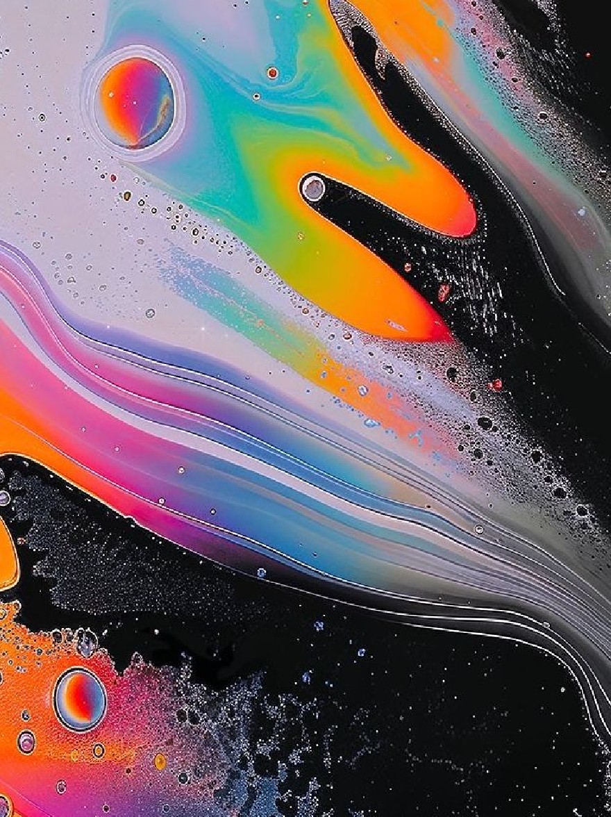 Русский промпт: A close-up of an abstract, fluid painting with a variety of colors and shapes. The colors include shades of blue, green, pink, orange, yellow, and purple, with some areas appearing darker than others. The painting has a smooth, glossy texture and is composed of a mix of fluid shapes and lines that create a mesmerizing effect. The background is a solid black color, providing a stark contrast to the vibrant colors. The overall effect is one of fluidity and movement, with the colors blending together seamlessly to create a sense of depth and dimensionality. | Original prompt: A close-up of an abstract, fluid painting with a variety of colors and shapes. The colors include shades of blue, green, pink, orange, yellow, and purple, with some areas appearing darker than others. The painting has a smooth, glossy texture and is composed of a mix of fluid shapes and lines that create a mesmerizing effect. The background is a solid black color, providing a stark contrast to the vibrant colors. The overall effect is one of fluidity and movement, with the colors blending together seamlessly to create a sense of depth and dimensionality.