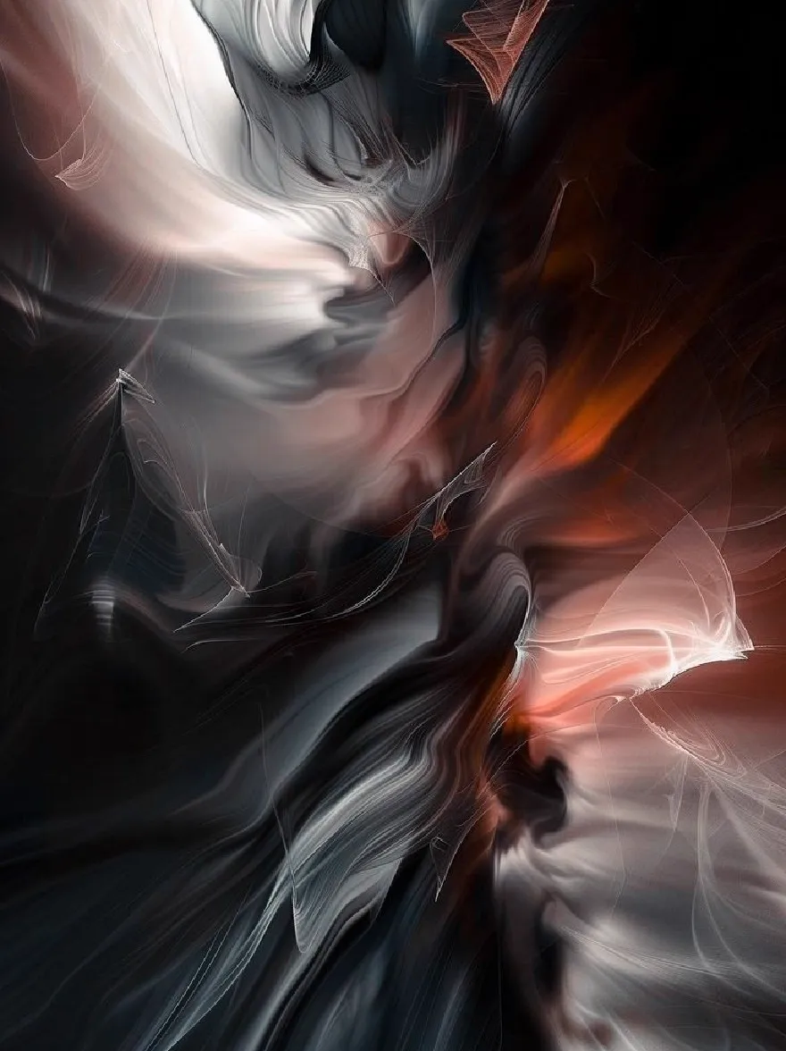 Русский промпт: A computer generated, abstract digital art piece featuring a swirling vortex of light and dark colors. The background is predominantly black, with a mix of white, gray, and orange hues. The vortex is composed of thin, wavy lines that create a sense of movement and energy. The image has a dreamy, ethereal quality to it, with the light reflecting off the swirling lines and creating a mesmerizing effect. The overall effect is one of fluidity and complexity. The resolution of the image is high, allowing the viewer to appreciate the intricate details of the vortex. | Original prompt: A computer generated, abstract digital art piece featuring a swirling vortex of light and dark colors. The background is predominantly black, with a mix of white, gray, and orange hues. The vortex is composed of thin, wavy lines that create a sense of movement and energy. The image has a dreamy, ethereal quality to it, with the light reflecting off the swirling lines and creating a mesmerizing effect. The overall effect is one of fluidity and complexity. The resolution of the image is high, allowing the viewer to appreciate the intricate details of the vortex.