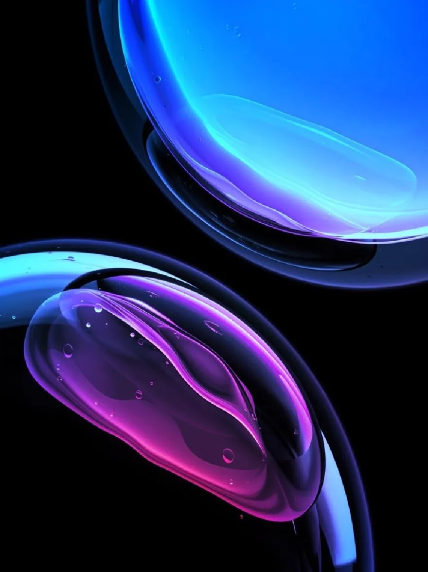 Русский промпт: A close-up of two abstract, fluid shapes with smooth, wavy lines in shades of blue and purple, set against a dark, gradient background. The shapes are overlapping each other, creating a sense of movement and depth. The colors blend seamlessly into one another, with the blue one slightly larger than the purple one. The fluid shapes have a smooth, glossy texture, with small droplets of water visible on their surfaces. The overall effect is one of fluidity and sophistication. The image has a modern, minimalist aesthetic with clean lines and a minimalist design. | Original prompt: A close-up of two abstract, fluid shapes with smooth, wavy lines in shades of blue and purple, set against a dark, gradient background. The shapes are overlapping each other, creating a sense of movement and depth. The colors blend seamlessly into one another, with the blue one slightly larger than the purple one. The fluid shapes have a smooth, glossy texture, with small droplets of water visible on their surfaces. The overall effect is one of fluidity and sophistication. The image has a modern, minimalist aesthetic with clean lines and a minimalist design.