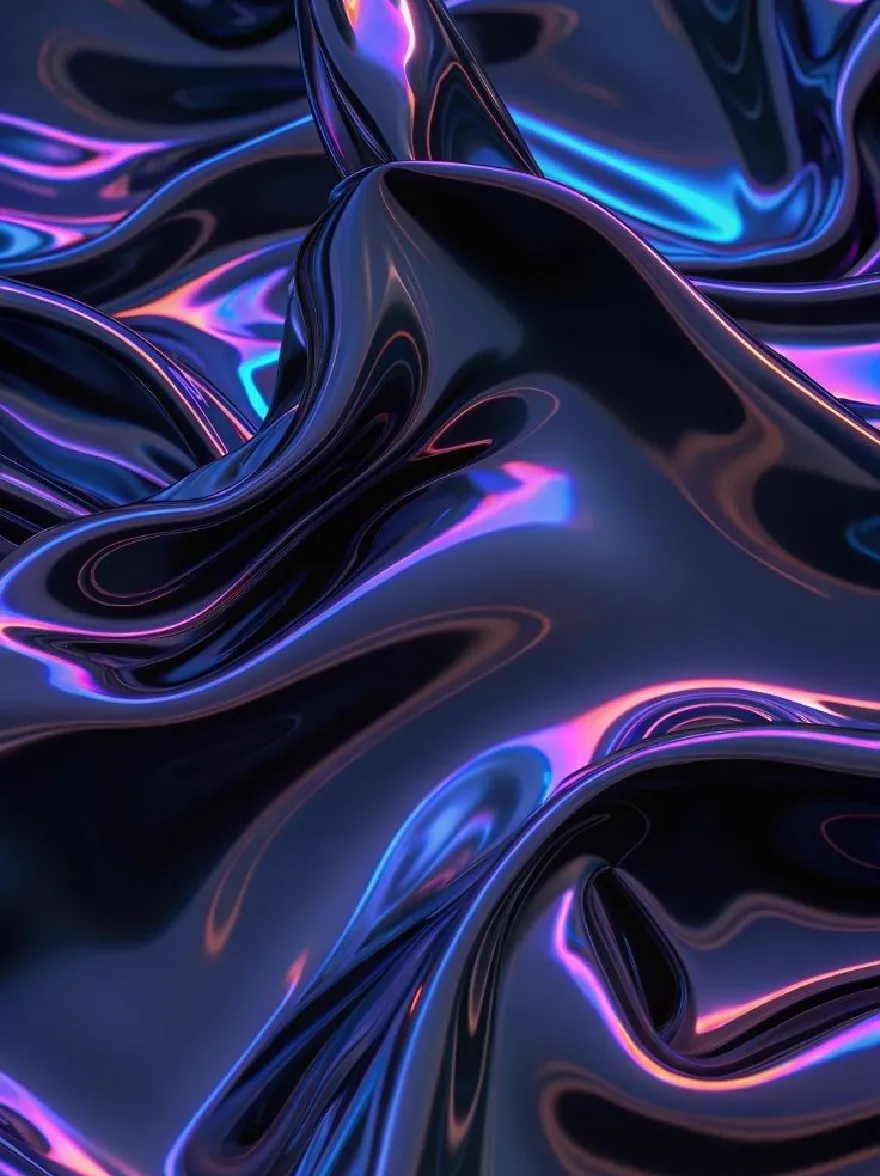 Русский промпт: A close-up shot of a shiny, metallic fabric with a deep blue and purple gradient. The fabric has a smooth, glossy texture with wavy lines that create a mesmerizing pattern. The colors blend together seamlessly, creating a sense of depth and dimensionality. The background is a solid black, providing a stark contrast to the vibrant colors. The overall effect is one of sophistication and elegance. The image is high quality and has a dreamy, ethereal quality. | Original prompt: A close-up shot of a shiny, metallic fabric with a deep blue and purple gradient. The fabric has a smooth, glossy texture with wavy lines that create a mesmerizing pattern. The colors blend together seamlessly, creating a sense of depth and dimensionality. The background is a solid black, providing a stark contrast to the vibrant colors. The overall effect is one of sophistication and elegance. The image is high quality and has a dreamy, ethereal quality.