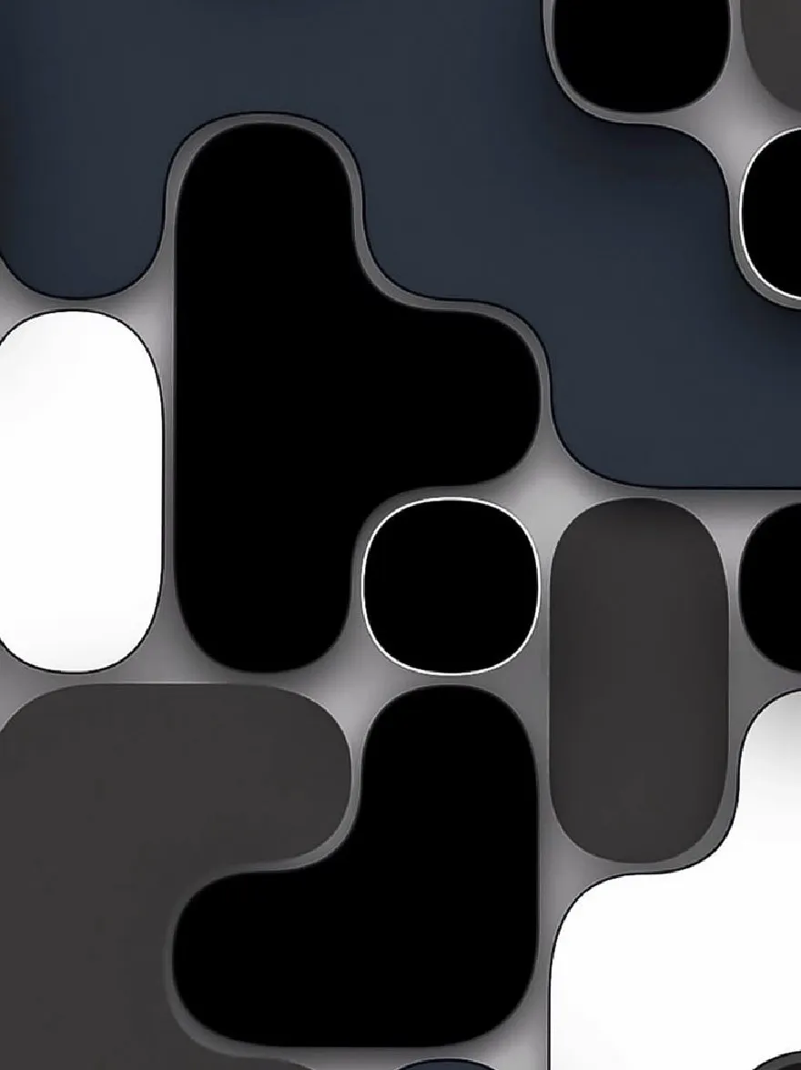 Русский промпт: A black and white abstract background with a repeating pattern of overlapping rectangles and squares. The rectangles are arranged in a symmetrical pattern, with some overlapping each other. The squares are evenly spaced and have a metallic sheen. The overall effect is sleek and modern, with a minimalist aesthetic. The image is high quality and has a smooth, glossy finish. | Original prompt: A black and white abstract background with a repeating pattern of overlapping rectangles and squares. The rectangles are arranged in a symmetrical pattern, with some overlapping each other. The squares are evenly spaced and have a metallic sheen. The overall effect is sleek and modern, with a minimalist aesthetic. The image is high quality and has a smooth, glossy finish.