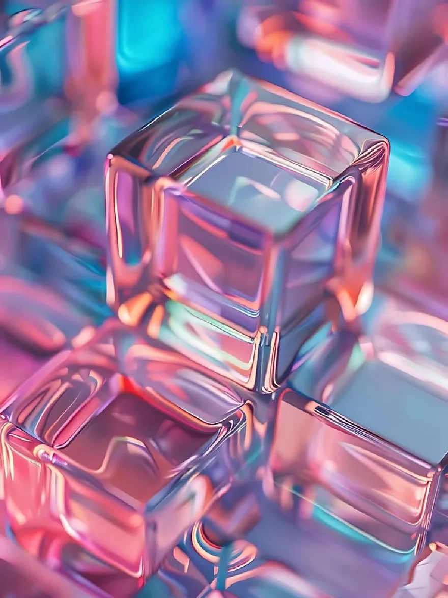 Русский промпт: A close-up of a vibrant, holographic background composed of small, translucent cubes of various sizes and colors. The cubes are arranged in a random pattern, with some overlapping each other. The colors range from bright blues and purples to warm oranges and yellows, creating a mesmerizing effect. The texture of the cubes is smooth and reflective, giving the image a futuristic, sci-fi feel. The image is high quality and has a high resolution, making it suitable for use as an iPhone wallpaper. | Original prompt: A close-up of a vibrant, holographic background composed of small, translucent cubes of various sizes and colors. The cubes are arranged in a random pattern, with some overlapping each other. The colors range from bright blues and purples to warm oranges and yellows, creating a mesmerizing effect. The texture of the cubes is smooth and reflective, giving the image a futuristic, sci-fi feel. The image is high quality and has a high resolution, making it suitable for use as an iPhone wallpaper.