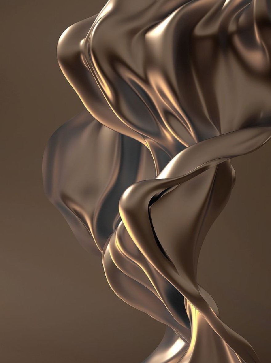 Русский промпт: Photo of a smooth, wavy, metallic material with a warm, golden hue. The material appears to be smooth and silky, with a glossy texture. The background is a solid, dark brown color, providing a subtle contrast to the metallic sheen of the material. The image is high quality, with no visible imperfections or imperfections. The texture is fluid and smooth, creating a sense of movement and depth. The overall effect is one of elegance and sophistication. | Original prompt: Photo of a smooth, wavy, metallic material with a warm, golden hue. The material appears to be smooth and silky, with a glossy texture. The background is a solid, dark brown color, providing a subtle contrast to the metallic sheen of the material. The image is high quality, with no visible imperfections or imperfections. The texture is fluid and smooth, creating a sense of movement and depth. The overall effect is one of elegance and sophistication.