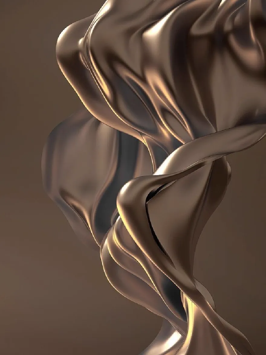 Русский промпт: Photo of a smooth, wavy, metallic material with a warm, golden hue. The material appears to be smooth and silky, with a glossy texture. The background is a solid, dark brown color, providing a subtle contrast to the metallic sheen of the material. The image is high quality, with no visible imperfections or imperfections. The texture is fluid and smooth, creating a sense of movement and depth. The overall effect is one of elegance and sophistication. | Original prompt: Photo of a smooth, wavy, metallic material with a warm, golden hue. The material appears to be smooth and silky, with a glossy texture. The background is a solid, dark brown color, providing a subtle contrast to the metallic sheen of the material. The image is high quality, with no visible imperfections or imperfections. The texture is fluid and smooth, creating a sense of movement and depth. The overall effect is one of elegance and sophistication.
