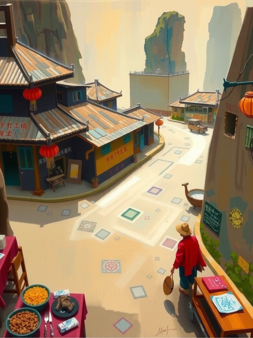 Русский промпт: Крупнейший каталлог промптов для нейросетей MidJourney, Stable Duffusion, Flux, Imagen, Sora и др... | Original prompt: Chinese province by Alan Fearnley