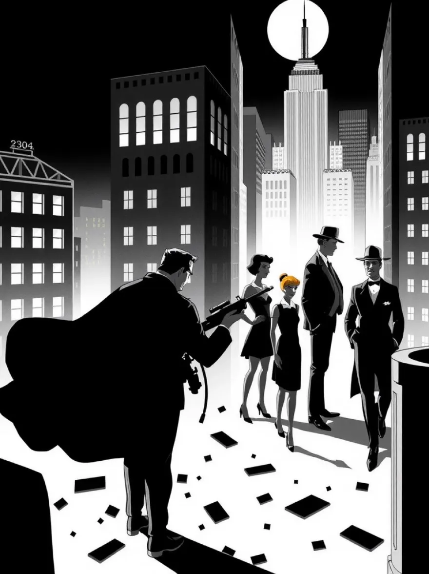 Русский промпт: Крупнейший каталлог промптов для нейросетей MidJourney, Stable Duffusion, Flux, Imagen, Sora и др... | Original prompt: war in city by Max Fleischer