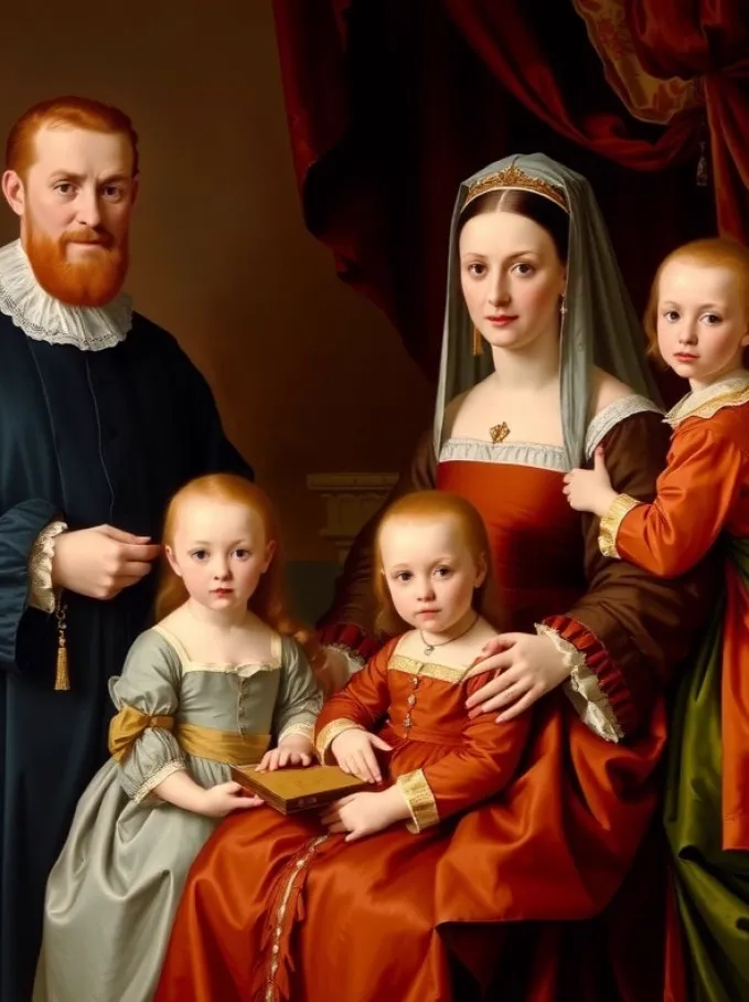 Русский промпт: Крупнейший каталлог промптов для нейросетей MidJourney, Stable Duffusion, Flux, Imagen, Sora и др... | Original prompt: Hans Holbein the Elder's painting depicting FAMILY PORTRAIT