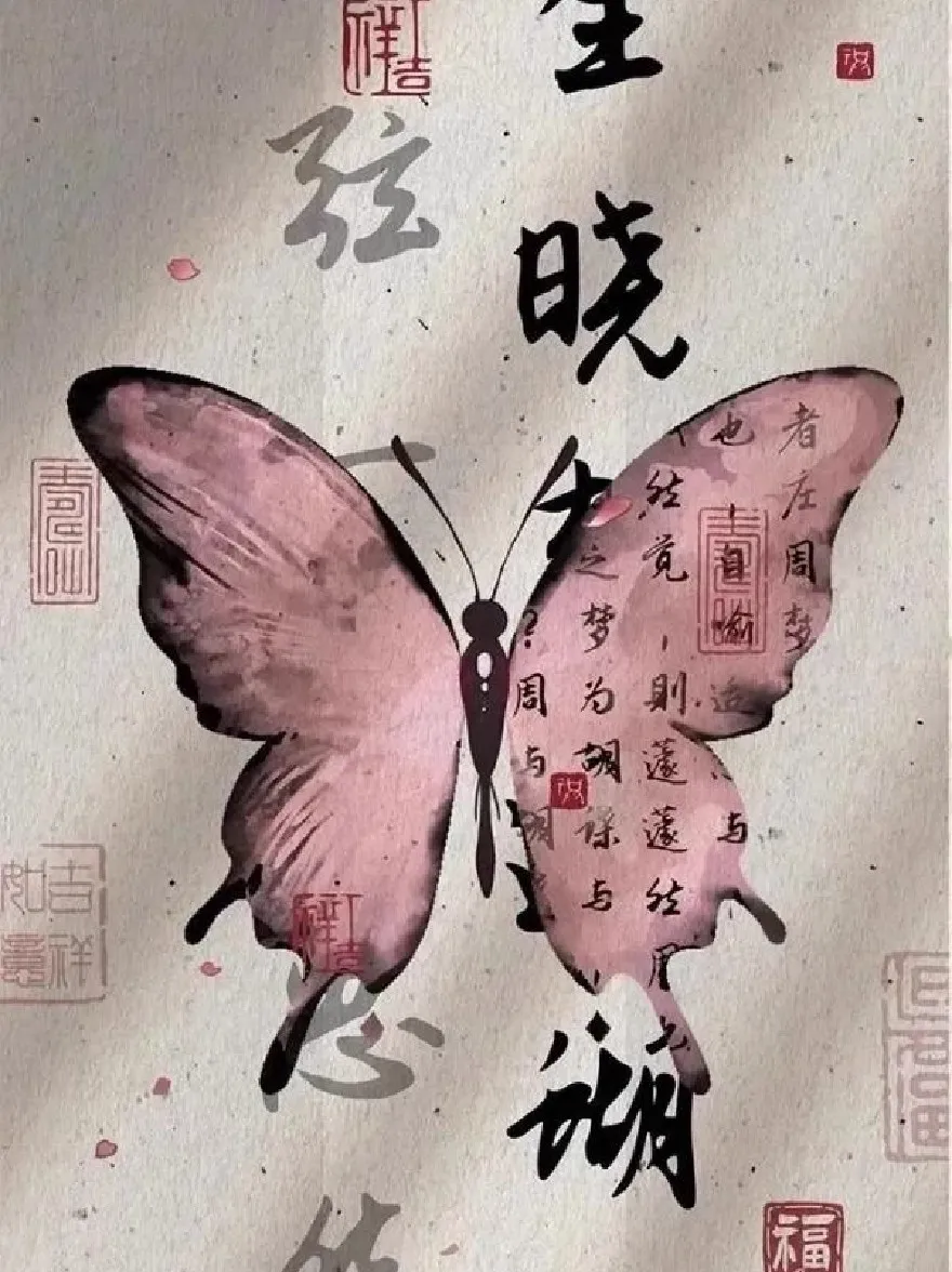 Русский промпт: A beautiful Chinese calligraphy painting of a pink butterfly with Chinese characters written on it, set against a beige background. The butterfly has a delicate, almost ethereal appearance, with intricate details and a soft, muted color palette. The characters are written in a traditional Chinese script, with each character having its own unique meaning. The style is reminiscent of traditional Chinese calligraphic art, with bold lines and vibrant colors that bring out the delicate beauty of the butterfly. The overall effect is one of serenity and beauty. | Original prompt: A beautiful Chinese calligraphy painting of a pink butterfly with Chinese characters written on it, set against a beige background. The butterfly has a delicate, almost ethereal appearance, with intricate details and a soft, muted color palette. The characters are written in a traditional Chinese script, with each character having its own unique meaning. The style is reminiscent of traditional Chinese calligraphic art, with bold lines and vibrant colors that bring out the delicate beauty of the butterfly. The overall effect is one of serenity and beauty.