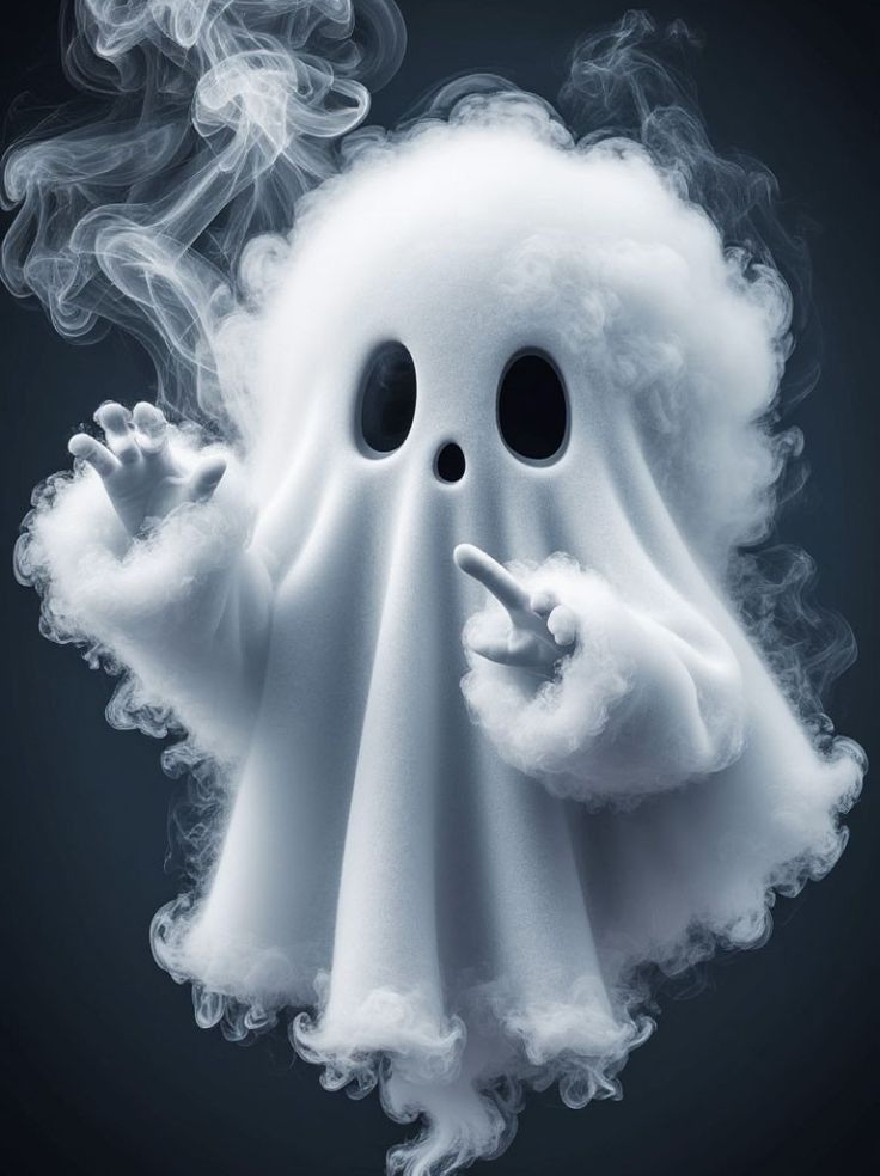Русский промпт: Цифровая иллюстрация призрачной, призрачной фигуры с двумя большими, круглыми черными глазами, которые изложены белой пеной, придавая ей жуткий и загадочный внешний вид. Фигура плавает в воздухе, а руки вытянуты на боковые стороны, как будто указывают вверх. Фон - темный, градиент черный, создающий резкий контраст с белой пеной. Изображение имеет сюрреалистическое и жуткое чувство, с акцентом на призрачный вид призрака. | Original prompt: A digital illustration of a ghostly, ghostly figure with two large, round, black eyes that are outlined in white foam, giving it an eerie and mysterious appearance. The figure is floating in the air, with its arms stretched out to the sides, as if pointing upwards. The background is a dark, gradient black, creating a stark contrast with the white foam. The image has a surreal and eerie feel, with a focus on the ghost's ghostly appearance.