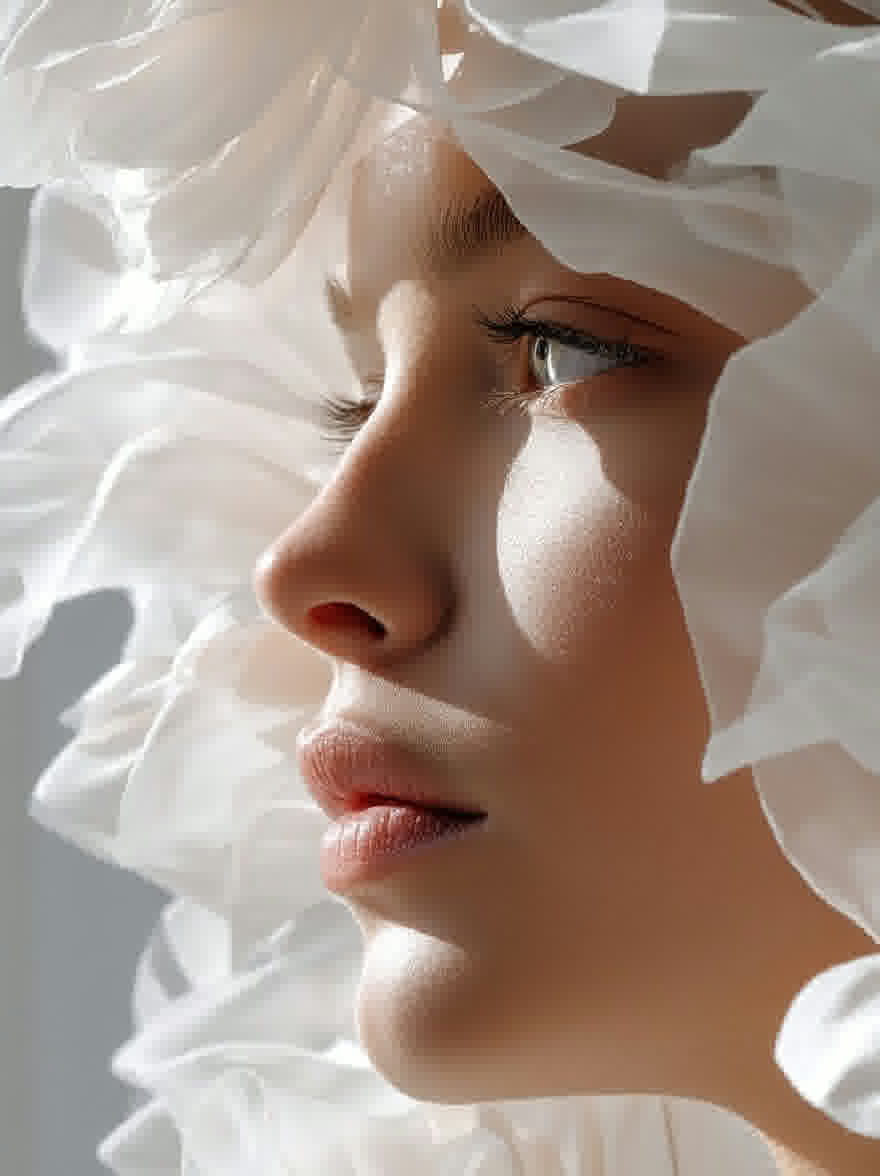 Русский промпт: Крупным планом фотографии молодой афроамериканской женщины с честной кожей и длинными волнистыми белыми волосами. У нее безмятежное выражение, с закрытыми глазами, а губы слегка расстались. Освещение мягкое и естественное, подчеркивая ее нежные черты и текстуру ее волос. Фон представляет собой простой, приглушенный серый цвет, обеспечивающий тонкий контраст с естественной красотой женщины. Общее настроение мирное и созерцательное. Изображение имеет высококачественное, профессиональное чувство с акцентом на естественную красоту и элегантность. | Original prompt: A close-up photograph of a young African-American woman with fair skin and long, wavy, white hair. She has a serene expression, with her eyes closed and her lips slightly parted. The lighting is soft and natural, highlighting her delicate features and the texture of her hair. The background is a simple, muted grey color, providing a subtle contrast to the woman's natural beauty. The overall mood is peaceful and contemplative. The image has a high-quality, professional feel with a focus on natural beauty and elegance.