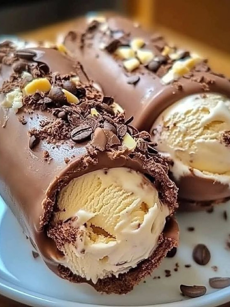 Русский промпт: Крупный план двух покрытых шоколадом рулонами канноли, наполненных ванильным мороженым, покрытым шоколадной стружкой и посыпанных шоколадными чипсами. Руллы размещены на белой тарелке, с кофейными зернами, разбросанными вокруг них. Фон размыт, но, похоже, это крытая обстановка с теплой, привлекательной атмосферой. Изображение имеет мягкое, мечтательное качество с акцентом на вкусные угощения. | Original prompt: A close-up of two chocolate-covered cannoli rolls filled with vanilla ice cream, topped with chocolate shavings and sprinkled with chocolate chips. The rolls are placed on a white plate, with coffee beans scattered around them. The background is blurred, but it appears to be an indoor setting with a warm, inviting atmosphere. The image has a soft, dreamy quality with a focus on the delicious treats.