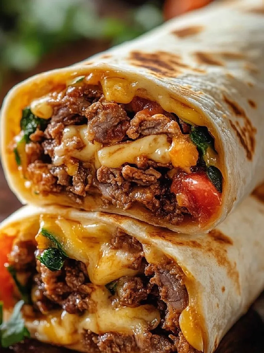 Русский промпт: Крупным планом выстрел из буррито, вырезанного пополам, обнаруживая растопленный сыр и говяжий фарш внутри. Буррито помещается на деревянную доску, украшенную свежей петрушкой. Фон размыт, но он, кажется, является деревенской обстановкой с миской помидоров на заднем плане. Фокус избирательно помещается на буррито, что делает его центром изображения. | Original prompt: A close-up shot of a burrito cut in half, revealing melted cheese and ground beef inside. The burrito is placed on a wooden cutting board, garnished with fresh parsley. The background is blurred, but it appears to be a rustic setting with a bowl of tomatoes in the background. The focus is selectively placed on the burrito, making it the focal point of the image.