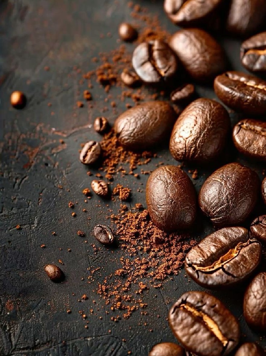 Русский промпт: Крупным планом жареных кофейных зерен на темной текстурированной поверхности, с кучей молотого кофейного порошка, разбросанной вокруг них. Бобы темно -коричневого цвета и имеют глянцевый блеск, что указывает на то, что они были жарены до совершенства. Текстура бобов грубая и неровная, причем некоторые области имеют немного более темный оттенок, чем другие. Фон размыт, что позволяет фокусировке оставаться на бобах и порошке. Освещение мягкое и естественное, подчеркивая детали текстуры и кофейных зерен. Общее настроение теплое и привлекательное, создавая уютную и привлекательную атмосферу. | Original prompt: A close-up of roasted coffee beans on a dark, textured surface, with a pile of ground coffee powder scattered around them. The beans are dark brown in color and have a glossy sheen, indicating that they have been roasted to perfection. The texture of the beans is rough and uneven, with some areas having a slightly darker hue than others. The background is blurred, allowing the focus to remain on the beans and powder. The lighting is soft and natural, highlighting the details of the texture and the coffee beans. The overall mood is warm and inviting, creating a cozy and inviting atmosphere.