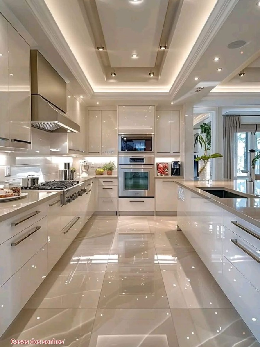 Русский промпт: Современная минималистская кухня с белыми шкафами, приборы из нержавеющей стали и большое окно, позволяющее естественному свету войти в пространство. На кухне есть гладкий, современный дизайн с глянцевой отделкой. Пол изготовлен из светлых плиток, а стены окрашены в белый цвет. Потолок украшен утопленным освещением, создавая яркую и воздушную атмосферу. На плите есть капюшон из нержавеющей стали, встроенная духовка и микроволновая печь. На столешницах есть различная кухонная посуда и блюда. Общая эстетика чистая и современная, с акцентом на элегантность и изощренность. | Original prompt: A modern, minimalist kitchen with white cabinets, stainless steel appliances, and a large window allowing natural light to enter the space. The kitchen has a sleek, contemporary design with a glossy finish. The floor is made of light-colored tiles, and the walls are painted white. The ceiling is adorned with recessed lighting, creating a bright and airy atmosphere. There is a stainless steel range hood above the stove, a built-in oven and microwave. On the countertops, there are various kitchen utensils and dishes. The overall aesthetic is clean and contemporary, with a focus on elegance and sophistication.