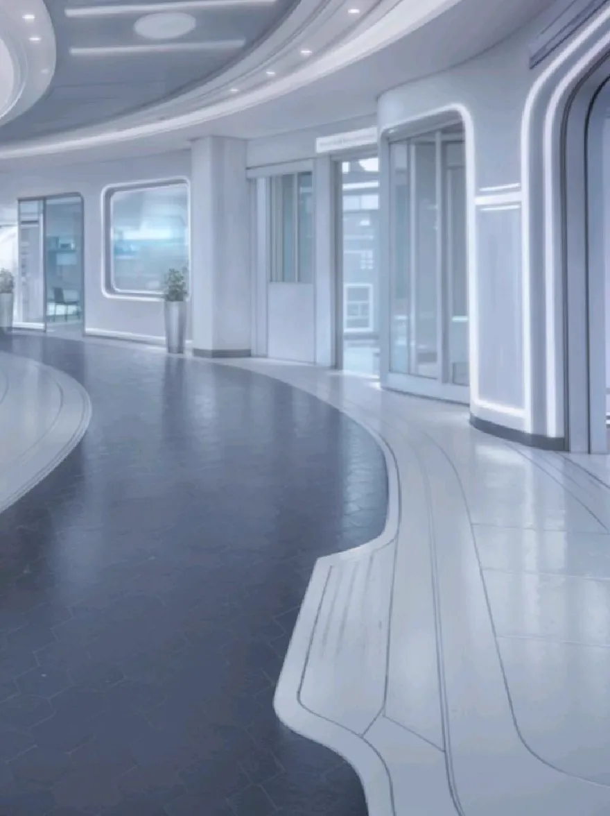 Русский промпт: Футуристический научно-фантастический коридор с гладким, современным дизайном. Коридор имеет изогнутый металлический потолок с утопленным освещением и гексагональный узорчатый этаж. Стены изготовлены из стекла, и вдоль боковых сторон есть несколько больших окон, позволяя естественному свету войти в пространство. В центре коридора есть небольшое горшечное растение, добавляя прикосновение зелени в иногда монохроматическую обстановку. Общая эстетика является минималистичной и футуристической, с акцентом на технологии и инновации. | Original prompt: A futuristic, sci-fi corridor with a sleek, modern design. The corridor has a curved, metallic ceiling with recessed lighting, and a hexagonal patterned floor. The walls are made of glass, and there are several large windows along the sides, allowing natural light to enter the space. There is a small potted plant in the center of the corridor, adding a touch of greenery to the otherwise monochromatic setting. The overall aesthetic is minimalistic and futuristic, with a focus on technology and innovation.