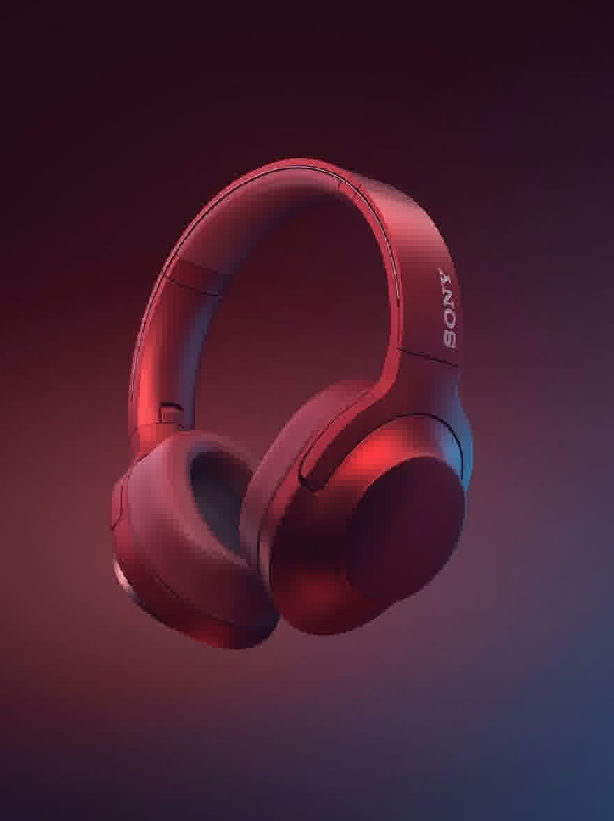 Русский промпт: Фотография пары красных наушников Sony на градиентном фоне. У наушников есть гладкий, современный дизайн с глянцевой отделкой, а фирменная марка «Sonos» написана в белом сбоку. Фон представляет собой градиент темно -красных и синих оттенков, создавая поразительный контраст с ярко -красным красом наушников. Общая эстетика минималистичная и минималистичная, с акцентом на наушники на переднем плане. | Original prompt: A photograph of a pair of red Sony headphones on a gradient background. The headphones have a sleek, modern design with a glossy finish and the brand name "SONOS" written in white on the side. The background is a gradient of dark red and blue hues, creating a striking contrast with the bright red of the headphones. The overall aesthetic is minimalistic and minimalistic, with a focus on the headphones in the foreground.