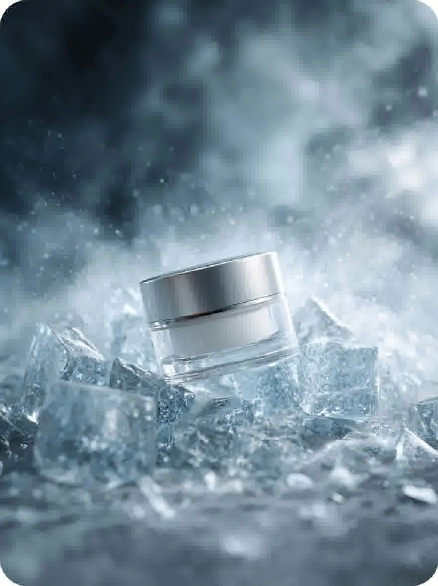 Русский промпт: Фотография банки с мороженым на измельченном льду, с серебряной крышкой, установленной на темном, дымном фоне. Банка находится в центре рамы, окруженной измельченными кубиками льда. Лед блестят с каплями воды, создавая динамичную и очаровательную сцену. Освещение драматично, с туманной атмосферой, добавляющей чувство глубины и загадки. Изображение оформлено в квадратной форме, придавая ему профессиональный и изысканный вид. | Original prompt: Photo of a jar of ice cream on crushed ice, with a silver lid, set against a dark, smoky background. The jar is in the center of the frame, surrounded by crushed ice cubes. The ice is glistening with water droplets, creating a dynamic and captivating scene. The lighting is dramatic, with the foggy atmosphere adding to the sense of depth and mystery. The image is framed in a square shape, giving it a professional and sophisticated look.