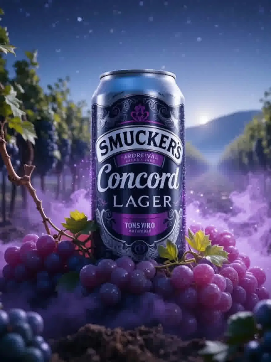 Русский промпт: Фотография банки из Смаукера «Лагер» на винограднике ночью в окружении винограда. CAN находится в центре изображения, с виноградом с обеих сторон. На фоне содержится звездное ночное небо с горами на расстоянии и туманная пурпурная дымка, окружающая банку. Освещение мягкое и эфирное, создавая мирную и безмятежную атмосферу. Цвета яркие, а детали острые, что выделяет банк. Изображение имеет высококачественный, реалистичный стиль с акцентом на банку и виноград. | Original prompt: Photo of a can of Smucker's Concord Lager on a vineyard at night, surrounded by grapes. The can is in the center of the image, with the grapes on either side. The background features a starry night sky with mountains in the distance, and a misty purple haze surrounding the can. The lighting is soft and ethereal, creating a peaceful and serene atmosphere. The colors are vibrant and the details are sharp, making the can stand out. The image has a high-quality, realistic style with a focus on the can and grapes.