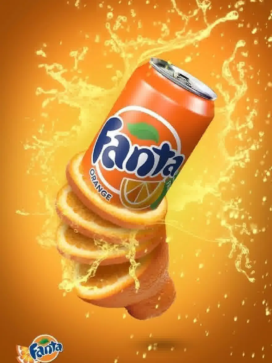 Русский промпт: Фотография банки из оранжевой соды Fanta с ломтиком лимона на вершине, окруженная оранжевыми ломтиками. Банна слегка наклона вправо, с логотипом Fanta, заметно отображаемым спереди. Фон представляет собой яркий, яркий апельсин с брызгами апельсинового сока, создавая динамичную и энергичную атмосферу. Оранжевые ломтики расположены в круговом рисунке вокруг банки, добавляя всплывающее окно к монохроматическому изображению в остальном. Общий эффект - это энергия и волнение. | Original prompt: Photo of a can of Fanta Orange soda with a slice of lemon on top, surrounded by orange slices. The can is tilted slightly to the right, with the Fanta logo prominently displayed on the front. The background is a bright, vibrant orange with splashes of orange juice, creating a dynamic and energetic atmosphere. The orange slices are arranged in a circular pattern around the can, adding a pop of color to the otherwise monochromatic image. The overall effect is one of energy and excitement.