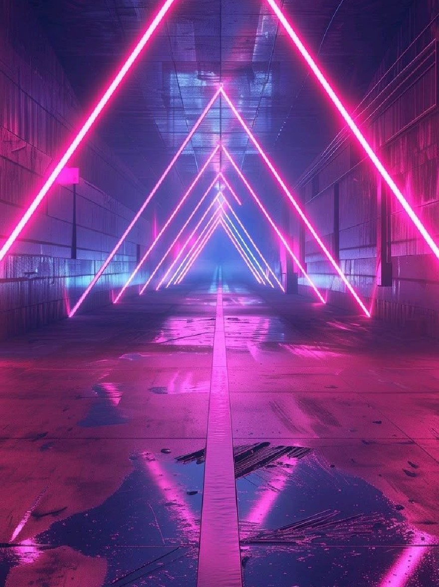Русский промпт: Футуристический, неоновый туннель с длинной прямой линией розового и синего неонового огня, освещающий бетонный пол. Стены изготовлены из бетона и имеют грязную текстуру. Фон темный, с градиентом синих и розовых оттенков. Освещение создает ощущение глубины и размерности, с неоновыми огнями, начитывающими теплый сияние на пол и стенах. Общий эффект-один из высокотехнологичных, научно-фантастических эстетиков. | Original prompt: A futuristic, neon-lit tunnel with a long, straight line of pink and blue neon lights illuminating the concrete floor. The walls are made of concrete and have a grungy texture. The background is dark, with a gradient of blue and pink hues. The lighting creates a sense of depth and dimensionality, with the neon lights casting a warm glow on the floor and walls. The overall effect is one of a high-tech, sci-fi aesthetic.