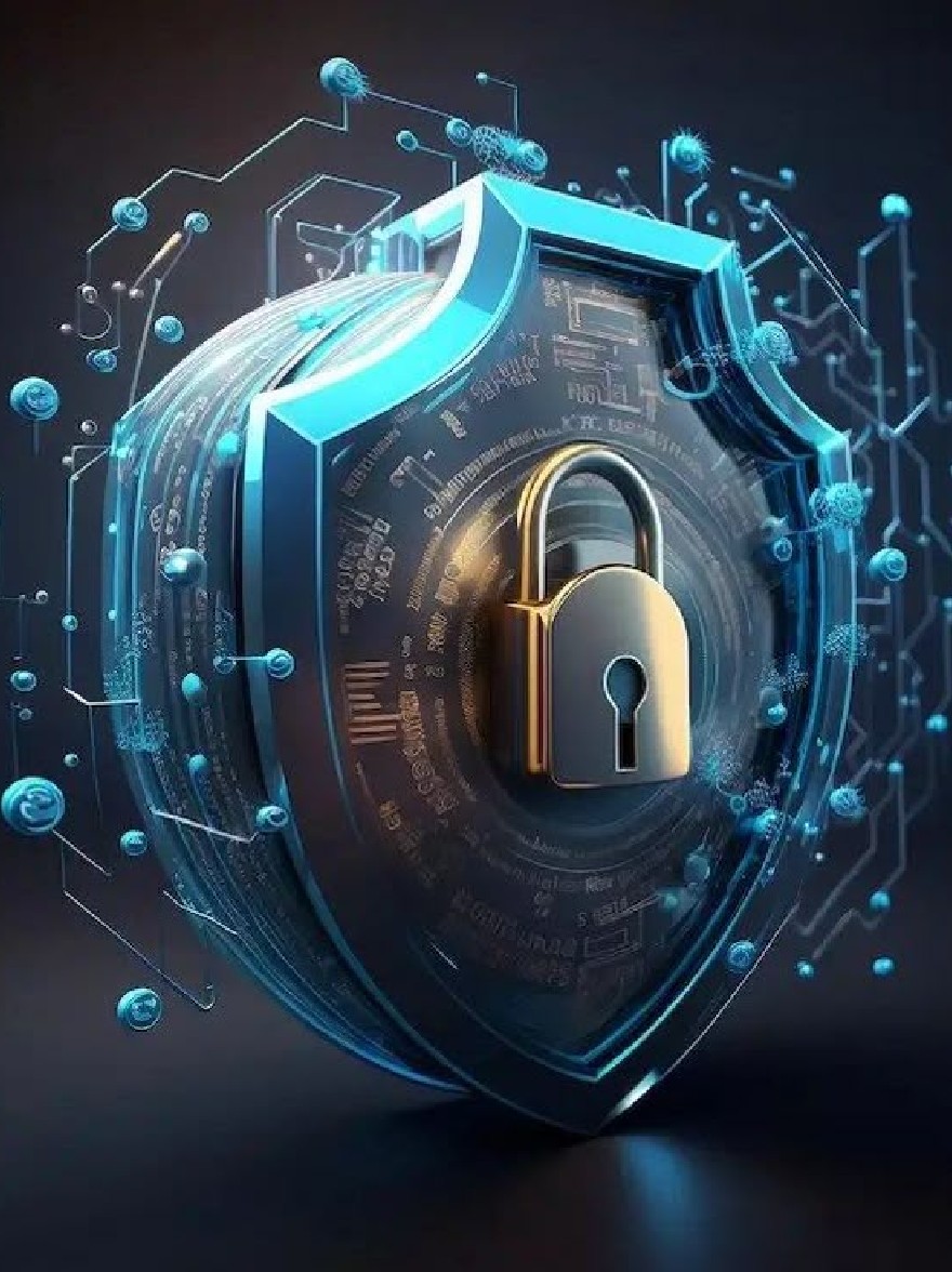 Русский промпт: Цифровая иллюстрация синего щита с золотым замком на вершине, установленная на темной плате с платой. Щит замысловато разработан с светящимися синими линиями и точками, представляющими безопасность данных. Замок является фокусной точкой изображения, с темным фоном, который резко контрастирует с ярко -синим цветом щита. Изображение имеет футуристическое, технологическое ощущение, с чувством глубины и сложности. Общий эффект - это защита и безопасность. | Original prompt: A digital illustration of a blue shield with a golden padlock on top, set against a dark, circuit board background. The shield is intricately designed with glowing blue lines and dots, representing data security. The padlock is the focal point of the image, with the dark background providing a stark contrast to the bright blue color of the shield. The image has a futuristic, technological feel to it, with a sense of depth and complexity. The overall effect is one of protection and security.