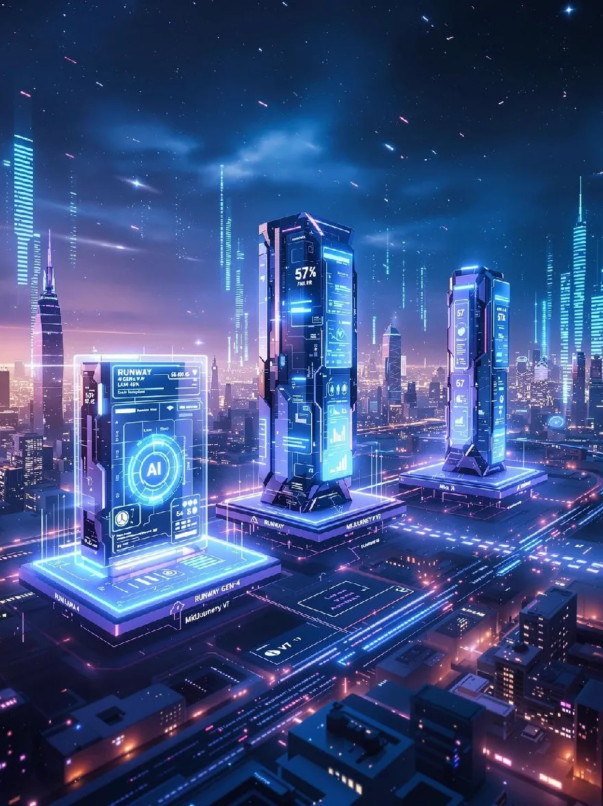 Русский промпт: Футуристический городской пейзаж Cyberpunk Night, с высокими небоскребами, освещенными неоновыми огнями и демонстрирующими различные графики и диаграммы. Здания расположены в сетке, с множеством взаимосвязанных дорог и автомагистралей, соединяющих их. Небо заполнено звездами, а здания силуэта на ночном небе. Общая атмосфера - это одна из технологической изощренности и инноваций. Изображение имеет высокотехнологичную научно-фантастическую эстетику с акцентом на передовые технологии и подключение. | Original prompt: A futuristic, cyberpunk cityscape at night, with tall skyscrapers illuminated by neon lights and displaying various graphs and charts. The buildings are arranged in a grid-like pattern, with a multitude of interconnected roads and highways connecting them. The sky is filled with stars, and the buildings are silhouetted against the night sky. The overall atmosphere is one of technological sophistication and innovation. The image has a high-tech, sci-fi aesthetic with a focus on advanced technology and connectivity.