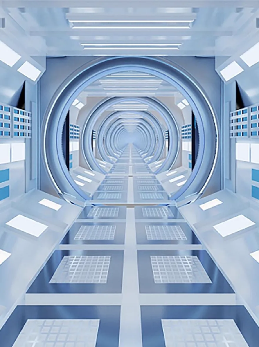 Русский промпт: Футуристический научно-фантастический коридор с длинным узким коридором, выложенным синей и белой плитой. Стены изготовлены из стеклянных панелей, а пол покрыт сетками, похожими на сетку. Коридор освещается яркими, люминесцентными фонарями, и с обеих сторон есть ряды серверов. Общая атмосфера гладкая и современная, с высокотехнологичным ощущением. Изображение имеет высокое разрешение и водяной знак в правом нижнем углу. | Original prompt: A futuristic, sci-fi corridor with a long, narrow corridor lined with blue and white tiles. The walls are made of glass panels, and the floor is covered with grid-like patterns. The corridor is illuminated by bright, fluorescent lights, and there are rows of servers on either side. The overall atmosphere is sleek and modern, with a high-tech feel. The image has a high resolution and a watermark in the bottom right corner.