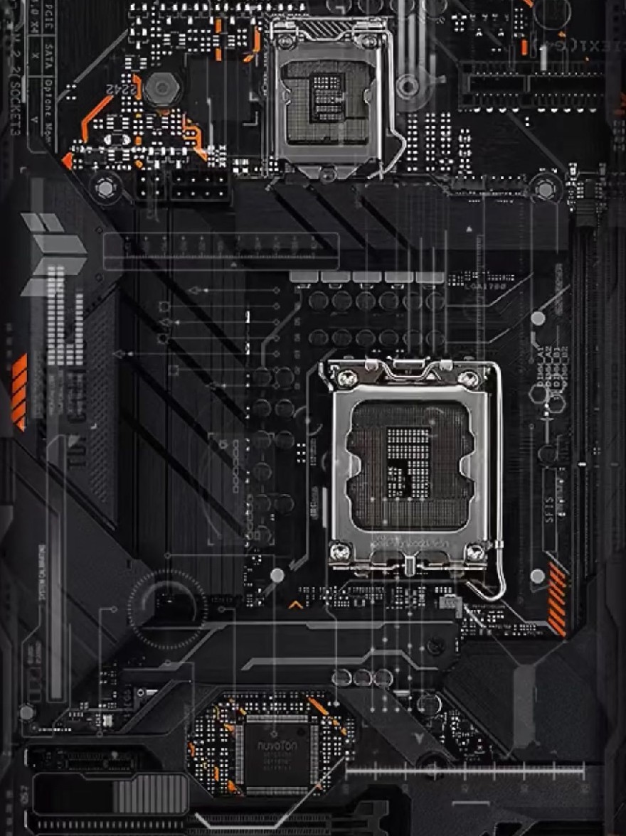 Русский промпт: Фотография компьютерной материнской платы с черной и оранжевой цветовой гаммой. У материнской платы есть гладкий, современный дизайн с глянцевой отделкой и сложной схемой. В центре материнской платы есть два ядра процессора, один больше, и один меньший, соединенные серией разъемов и радиатора. Более крупные ядра процессора помечены торговой маркой «nvidia» в белых буквах, в то время как меньшие ядра процессора имеют одинаковую марку, написанную в черных надписях. Фон представляет собой темную промышленную плату с различными электронными компонентами и соединениями. Изображение имеет высококачественный, подробный вид с акцентом на дизайн и сложность материнской платы. | Original prompt: A photograph of a computer motherboard with a black and orange color scheme. The motherboard has a sleek, modern design with a glossy finish and intricate circuitry. On the center of the motherboard, there are two CPU cores, one larger and one smaller, connected by a series of connectors and heatsinks. The larger CPU cores are labeled with the brand name "Nvidia" in white lettering, while the smaller CPU cores have the same brand name written in black lettering. The background is a dark, industrial-looking circuit board with various electronic components and connections. The image has a high-quality, detailed look with a focus on the motherboard's design and complexity.
